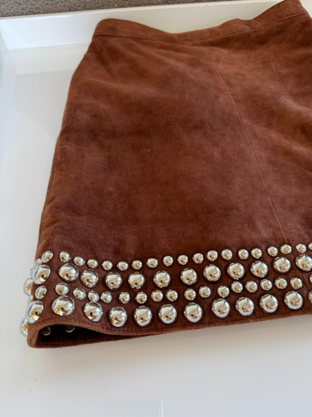Free People Understated Leather Goat Suede Studded Skirt - Brown/XS - Picture 6 of 7